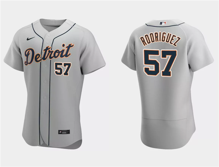 Men's Detroit Tigers #57 Eduardo Rodriguez Gray Flex Base Stitched Jersey